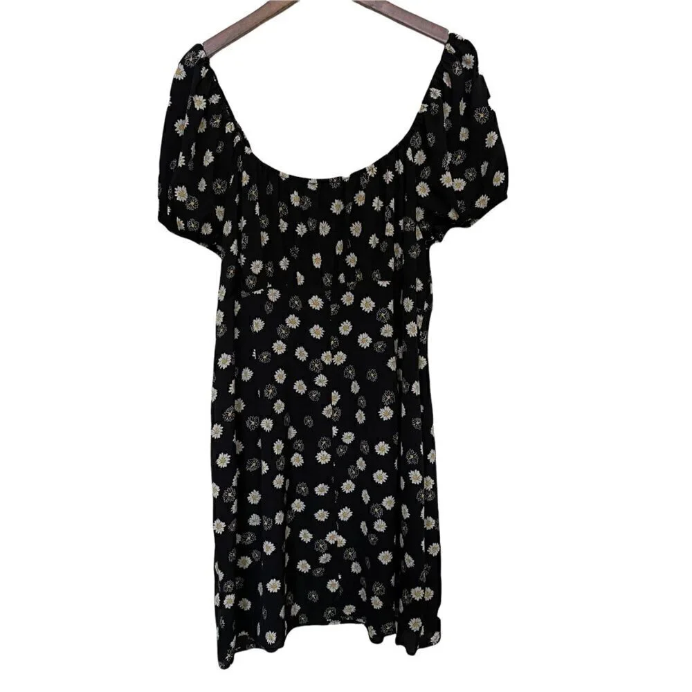 BP Women's NWOT Black Bohemian Y2K Cottage Ditsy Floral Tie Front Mini Dress 3X